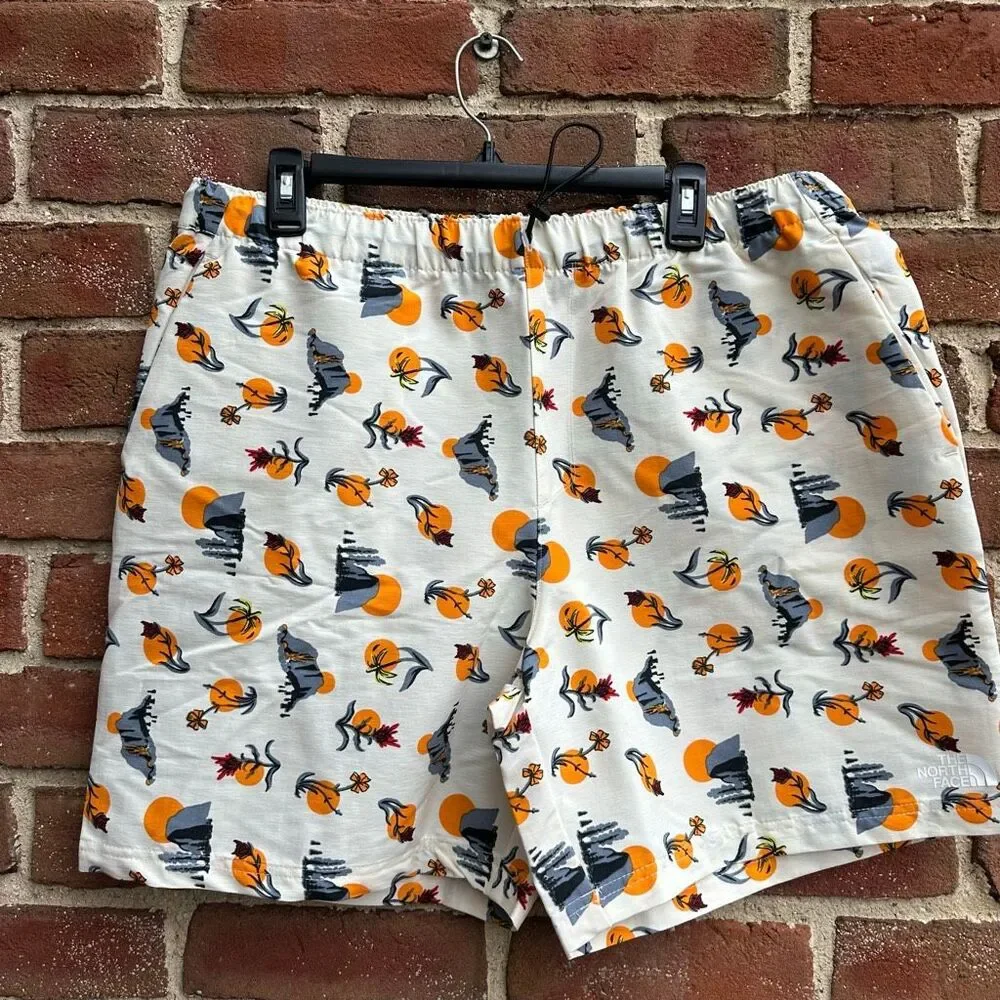 The North Face Swim Trunks Shorts Cream Print Elastic Waist Men’s L NEW